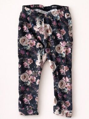 Little & Lively 18-24m Watercolor Floral Print Girls' Leggings - Navy and Purple